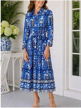 NWT Jude Connally Stretch Poplin Sutton Dress in Seaside Catch Sapphire L